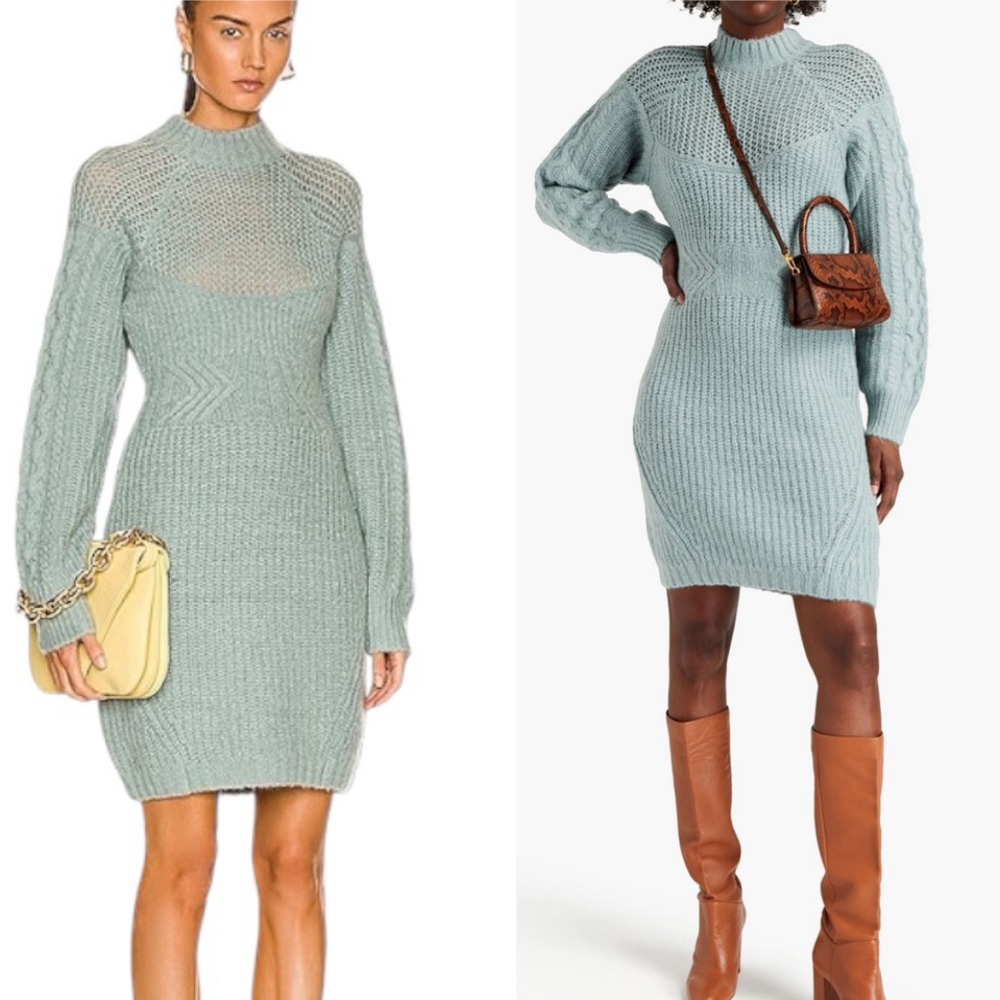 NICHOLAS Mint Green Long-Sleeve Knit Sweater Dress
